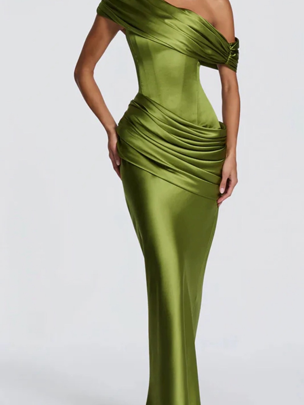 Babyboo Olive Green Satin Evening Gown